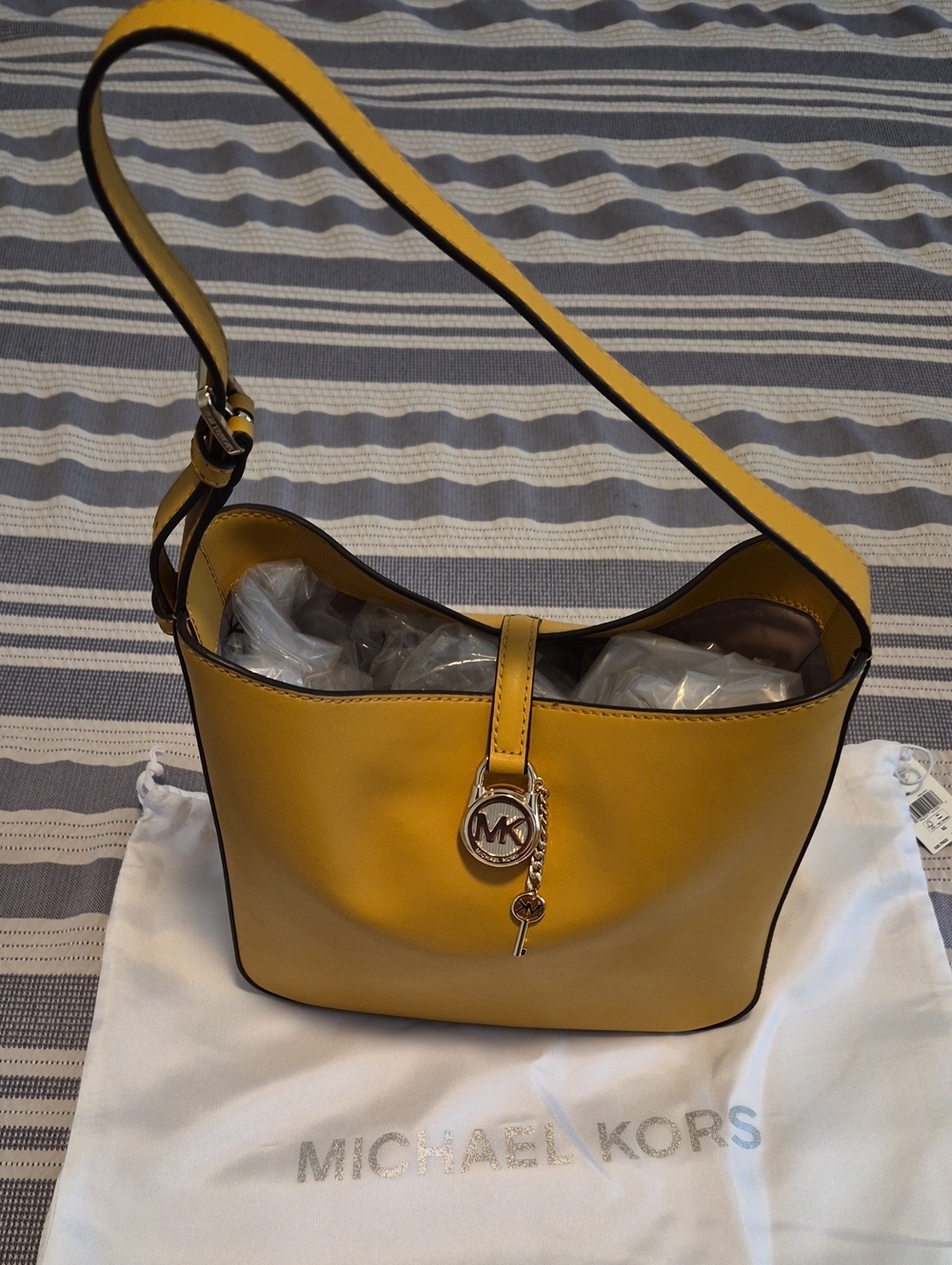 Michael Kors Yellow Leather Shoulder Hobo with MK Charm